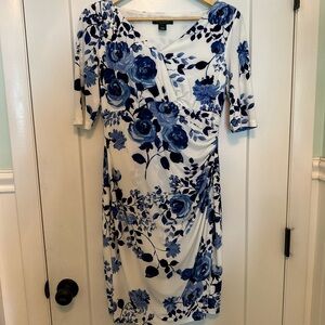 EUC Lauren Ralph Lauren blue and white dress 10P